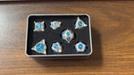 Light Blue Shadow 7 Spikey Metal Dice with Silver Numbers