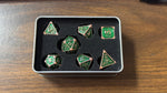 Dark Green Shadow 7 Heavy Metal Dice with Copper Numbers