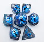 Blue 7 Die Demon Eye Set with White Numbers