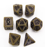 Green Ancient 7 Die Set with Black Numbers
