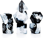 Anti-Stress Dice: Poofy Panda - Splotchy Black and Panda White Silicone Swirled (7 Polyhedral Dice Set)