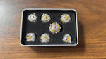 Chrome Dragon 7 Metal Dice with Yellow Numbers