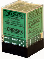Chessex Opaque 36D6 Green/White 12mm Dice