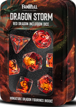 16mm Resin 7 Piece Dice Set: Dragon Storm Red Dragon Inclusion Dice