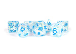 16mm Resin 7 Piece Dice Set: Flash Clear with Light Blue