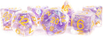 16mm Resin Poly Dice Set: Pearl Purple with Gold Numbers (7)