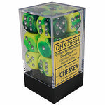 Chessex 12 16mm Green-Yellow w/ Silver Dice Block