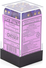 Borealis: 16mm d6 Royal Purple/gold Luminary Dice Block (12 dice)