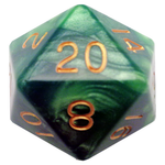Green/Light Green with Gold Numbers 35mm Mega Acrylic d20 Dice