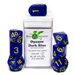 7ct Dice Set with Arch'D4: Opaque Dark Blue with Gold Numerals