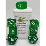 7ct Dice Set with Arch'D4: Translucent Dark Green with White Numerals