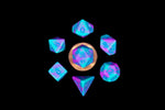 Mini Polyhedral Dice Set: Purple/Teal with Blue Numbers