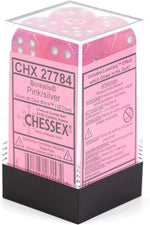 Borealis: 16mm d6 Pink/silver Luminary Dice Block (12 dice)