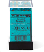 Borealis: 16mm d6 Teal/gold Luminary Dice Block (12 dice)