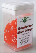 Polyhedral Dice - Translucent Blood Orange w/White and Arch'd4 (7)