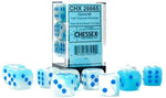 Gemini: 16mm d6 Pearl Turquoise-White/blue Luminary Dice Block (12 dice)