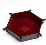 Dice Tray: Hexagon, Folding - Burgundy, Brass Buttons