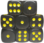 8ct Dice Set: 18mm D6: Translucent Black (Smoke) with Yellow