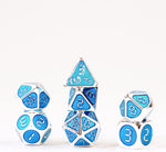 Digital Enamel Metal Dice Set, 16mm: Silver with Teal Enamel (7)