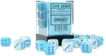 Gemini: 12mm d6 Pearl Turquoise-White/blue Luminary Dice Block (36 dice)