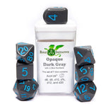 7ct Dice Set with Arch'D4: Opague Dark Grey with Light Blue