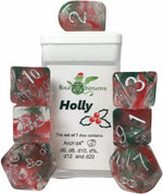 7ct Dice Set: Diffusion Holly (Arch'd D4 and Balance'd D20)
