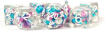 Pearl Resin 16mm Poly Dice Set: Gradient Purple/Teal/White Numbers (7)