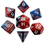 Mini Polyhedral Dice Set: Red/Blue with White Numbers
