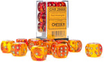 Gemini: 16mm d6 Translucent Red-Yellow/gold Dice Block (12 dice)