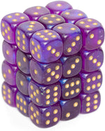 Borealis: 12mm d6 Royal Purple/gold Luminary Dice Block (36 dice)