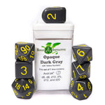 7ct Dice Set with Arch'D4: Opaque Dark Gray with Gold Numerals