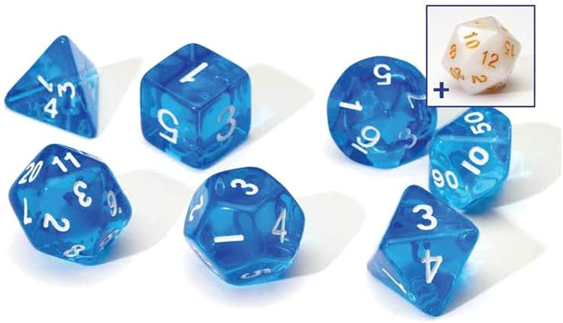 RPG Dice Set (7): Translucent Blue Resin