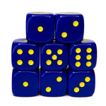 8ct Dice Set: 18mm D6: Opaque Dark Blue with Yellow