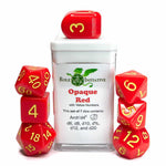 7ct Dice Set with Arch'D4: Opaque Red with Gold Numerals