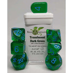 7ct Dice Set with Arch'D4: Translucent Dark Green with Light Blue Numerals