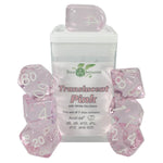 7ct Dice Set with Arch'D4: Translucent Pink with White