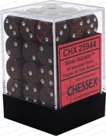 Chessex 36 Speckled 12mm Pipped d6 Dice Block Silver Volcano 25944