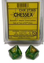 Dice Menagerie 10: Poly Borealis D10 Maple Green/Yellow (10)