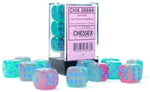 Gemini: 16mm d6 Gel Green-Pink/blue Luminary Dice Block (12 dice)