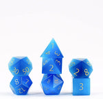 16mm Stone Poly Dice Set: Engraved Cat`s Eye Aquamarine