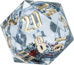 D20 Snowglobe Large: Silver Ink w/ Silver Glitter & Red & Green Snowflakes