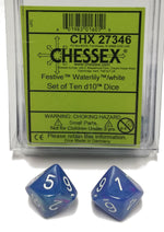 Dice Menagerie 10: Poly D10 Festive Waterlily/White (10)