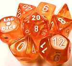 Lab Dice 6 Borealis: Poly Blood Orange/white Luminary 7-Die Set (with bonus die)