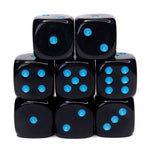 8ct Dice Set: 18mm D6: Opaque Black with Light Blue
