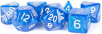 Stardust 16mm Acrylic Poly Dice Set: Blue w/ Silver Numbers (7)