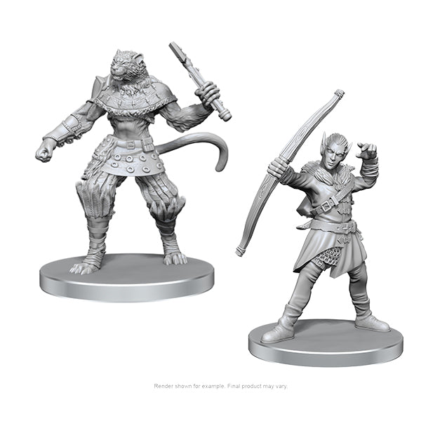 Pathfinder Battles Deep Cuts Unpainted Miniatures: W26 Elf Hunter & Catfolk Bandit