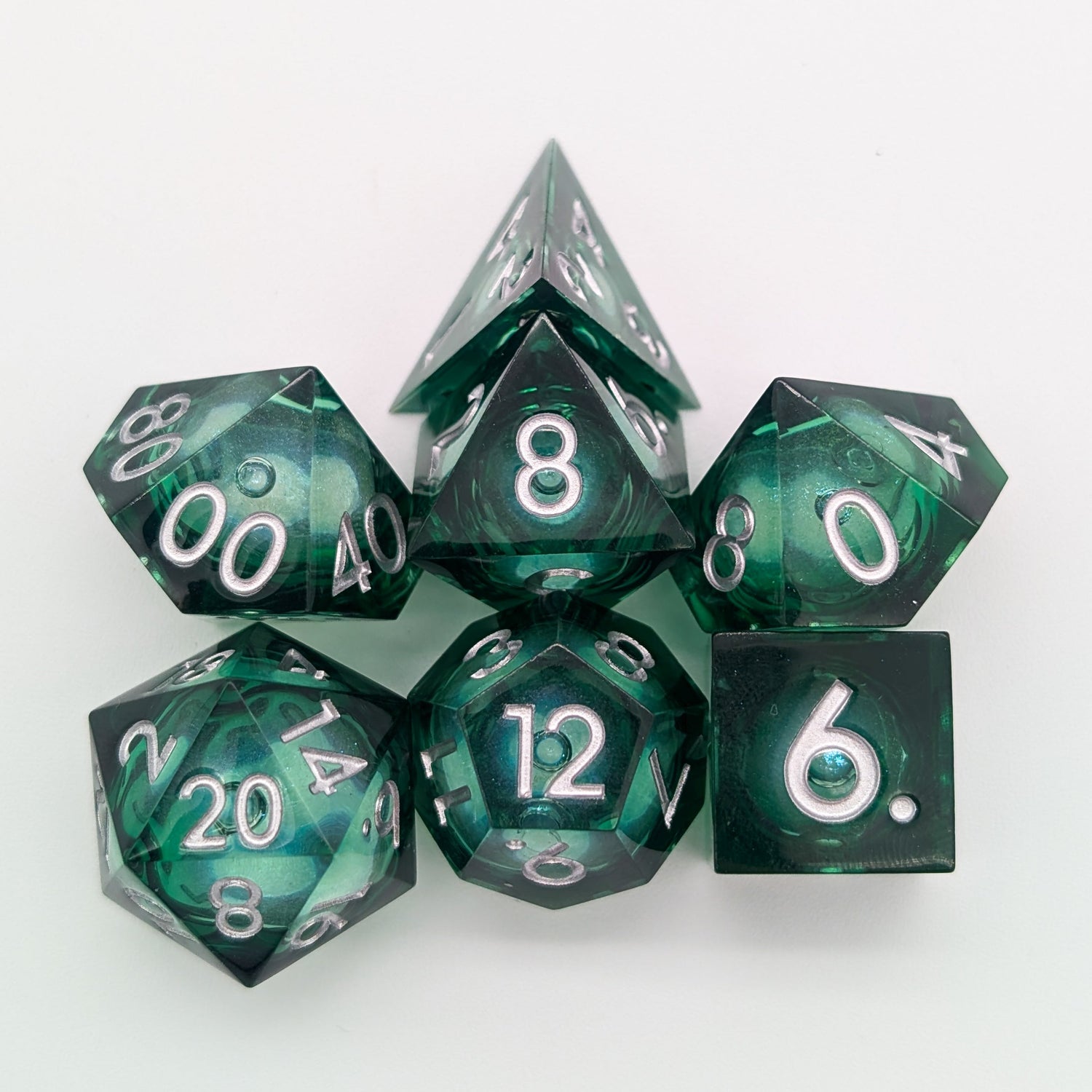 Mystery Dice Goblin Shimmer Green & Silver Liquid Core Dice Set