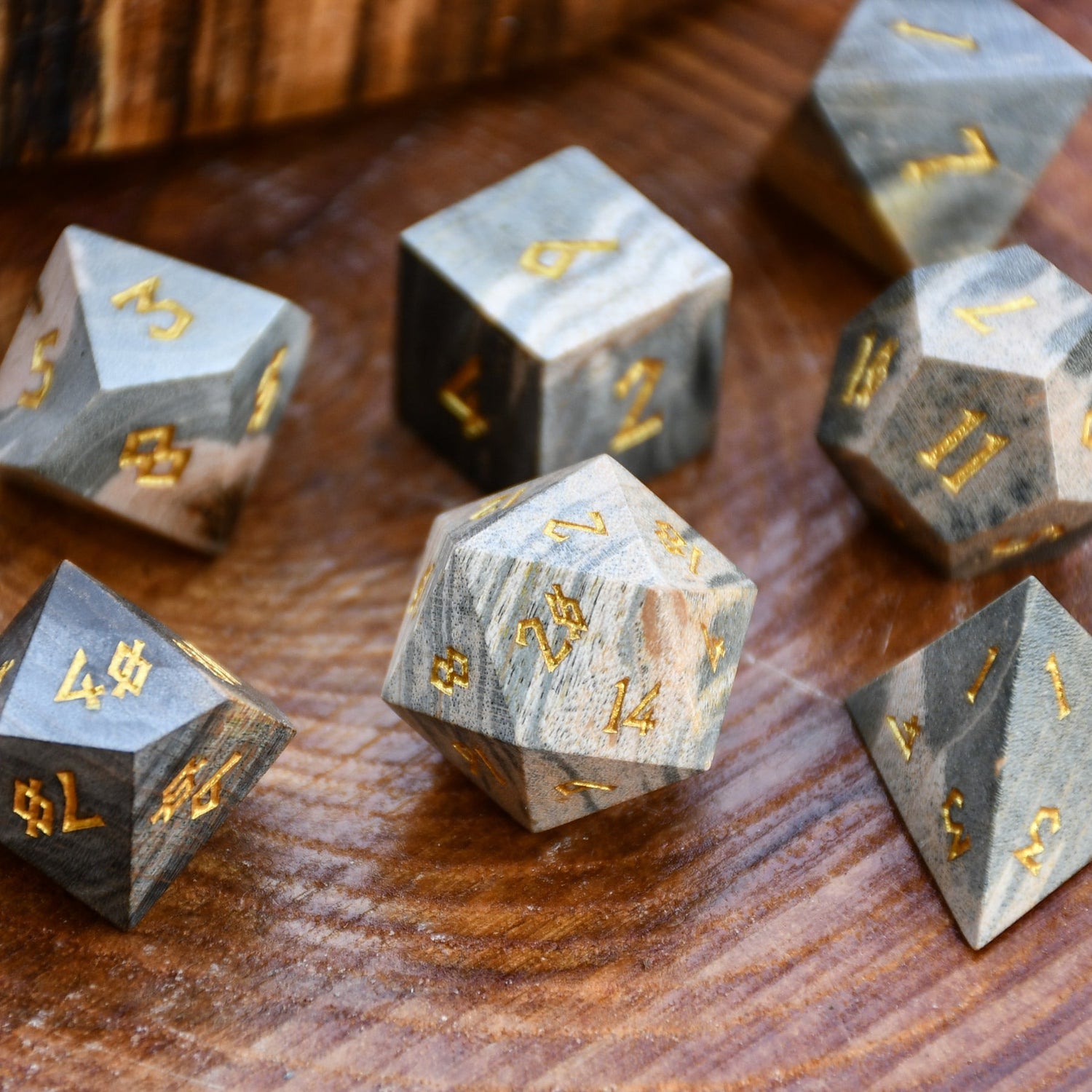 Pale Green Stabilized Wood Dice Set