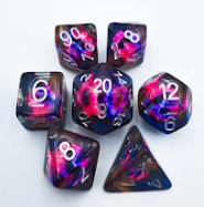 Brown 7 Die Demon Eye Set with White Numbers