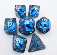 Blue 7 Die Demon Eye Set with White Numbers